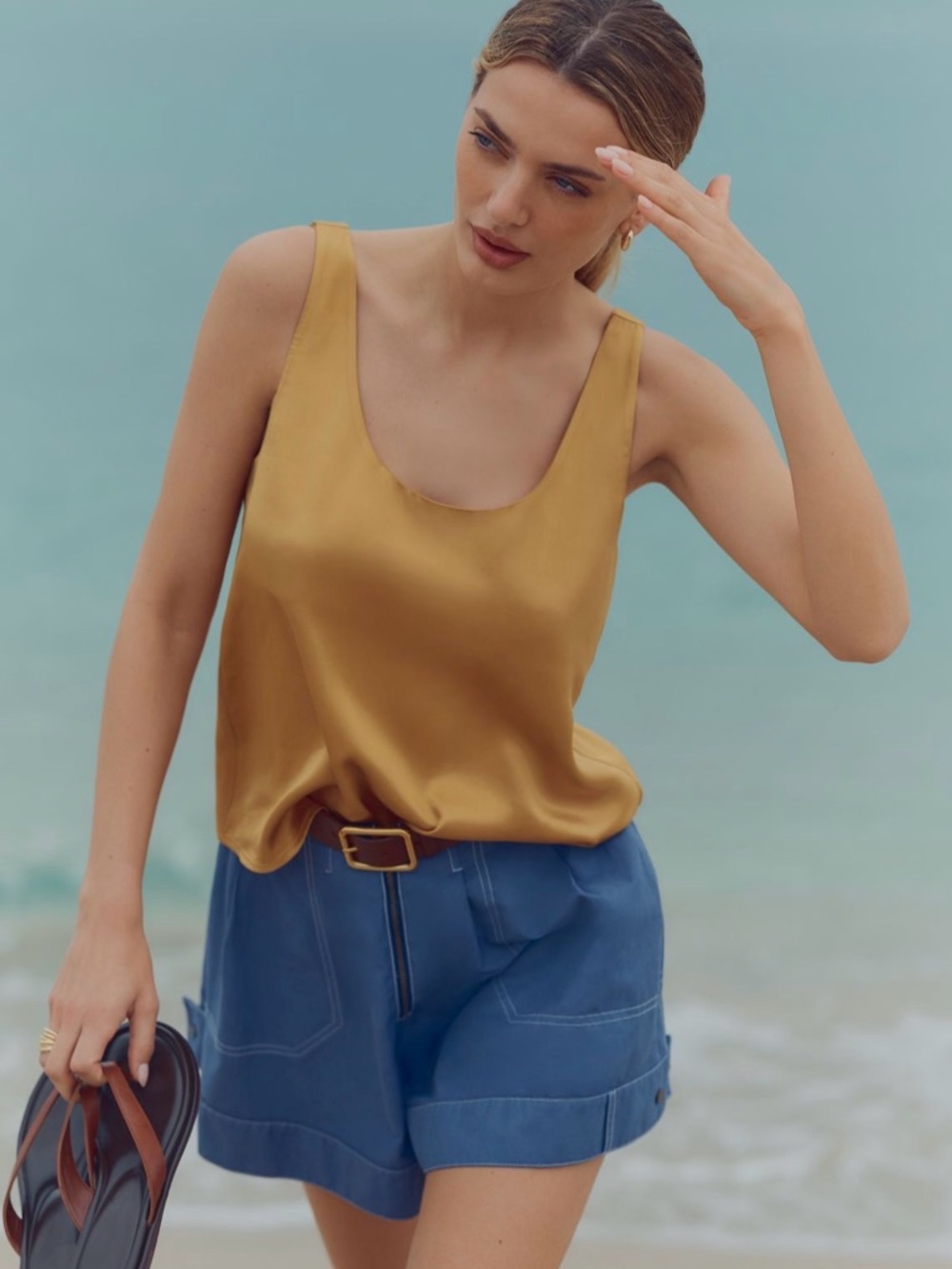 NWT Mare Mare Silky Tank Top in Gold- 100% Viscose